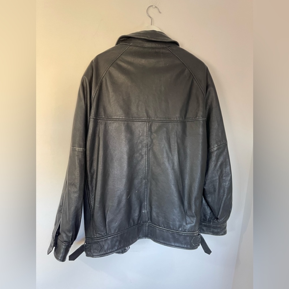 Vintage Mens Leather Jacket XL Black Biker Zip 90s Y2k - Picture 7 of 13
